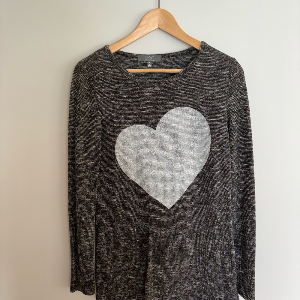 Saks Fifth Avenue Gray Marled Metallic Knit Crewneck Sweater